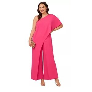 Adrianna Papell Womens One Shoulder Draped Night Out Jumpsuit‎ Size 10 Pink